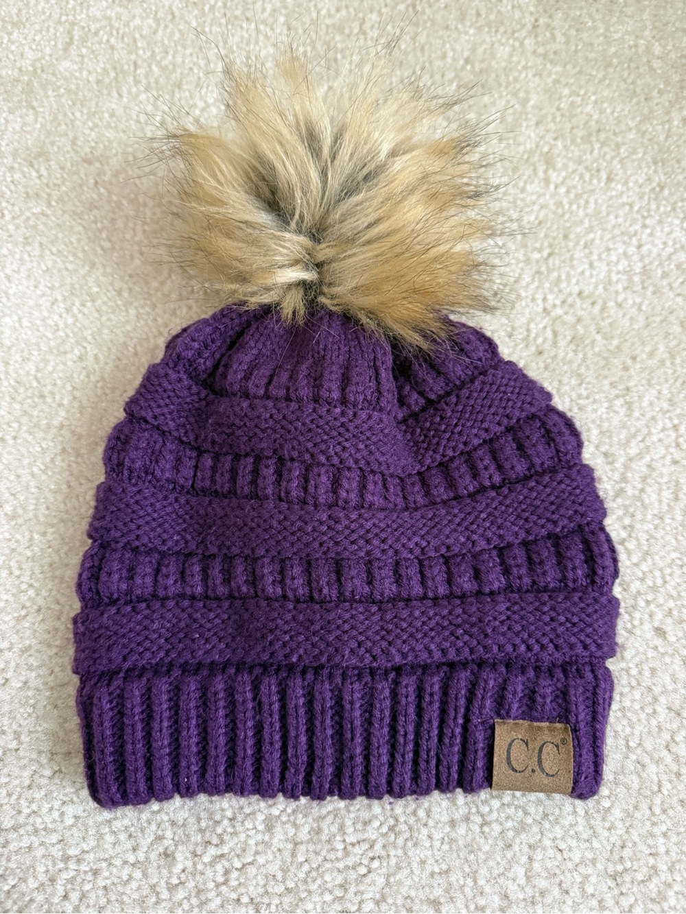 C.C Womens Purple Pom Knitted Beanie